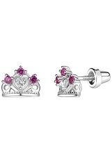 small outstanding princess Tiara CZ silver screw back baby earrings